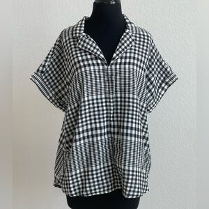BeachLunchLounge Sammy Top Monochrome Black White Plaid Breathable Cotton Size L
